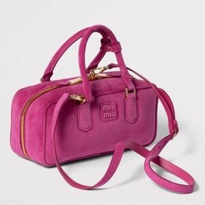 Miu Miu Arcadie Hot Pink Suede Satchel Handbag Purse NWT Authentic